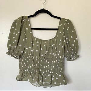 Polka Dot Shirred Blouse